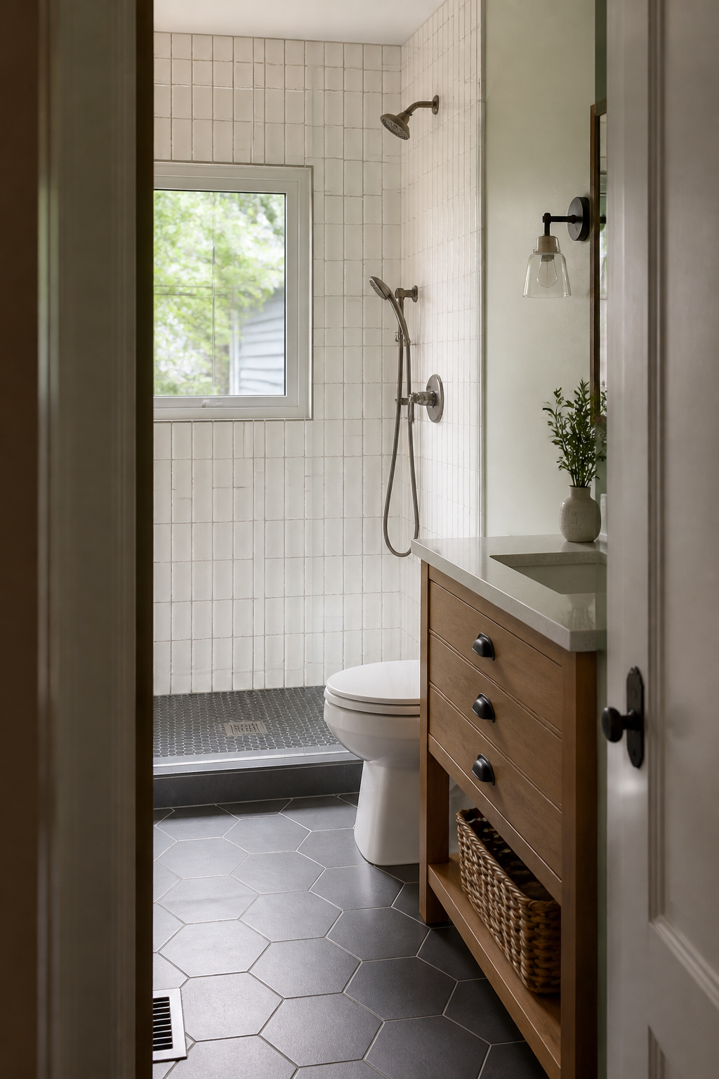 Concept visualization of a tiled residential bathroom
