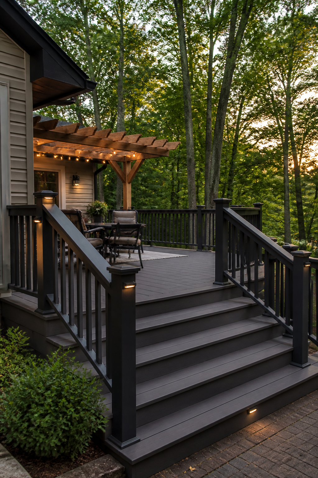 Concept visualization of a composite deck in a wooded yard